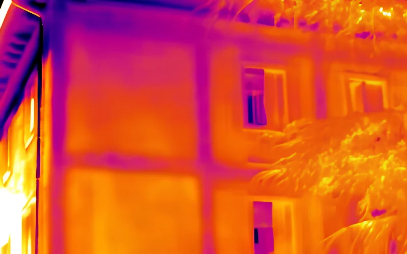 Termogramma di una facciata condominiale: le aperture risultano più calde della muratura.