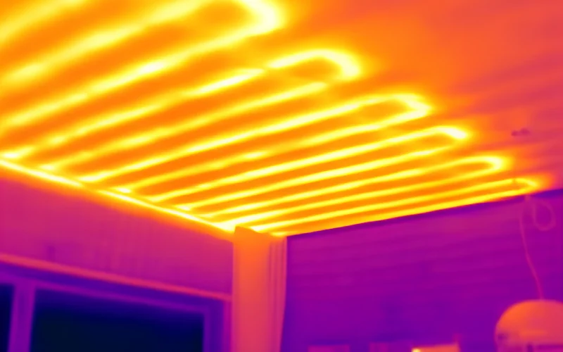 Termogramma di una superficie radiante: si leggono le serpentine dell'impianto.