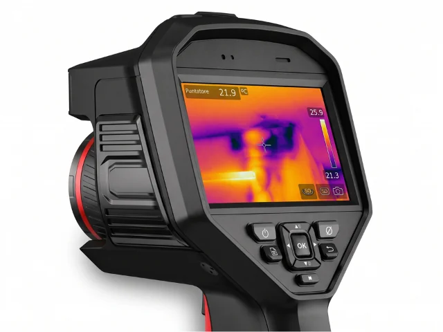Termocamera a infrarossi con l'immagine termica sullo schermo.