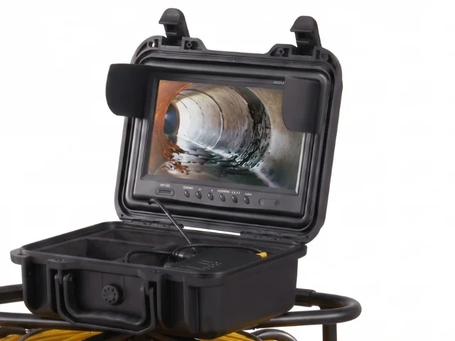Unità di videoispezione con il monitor che mostra l'interno di una condotta.